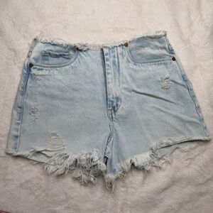 BLANKNYC Raw Hem High Rise Denim Shorts Light Wash W27 Distressed